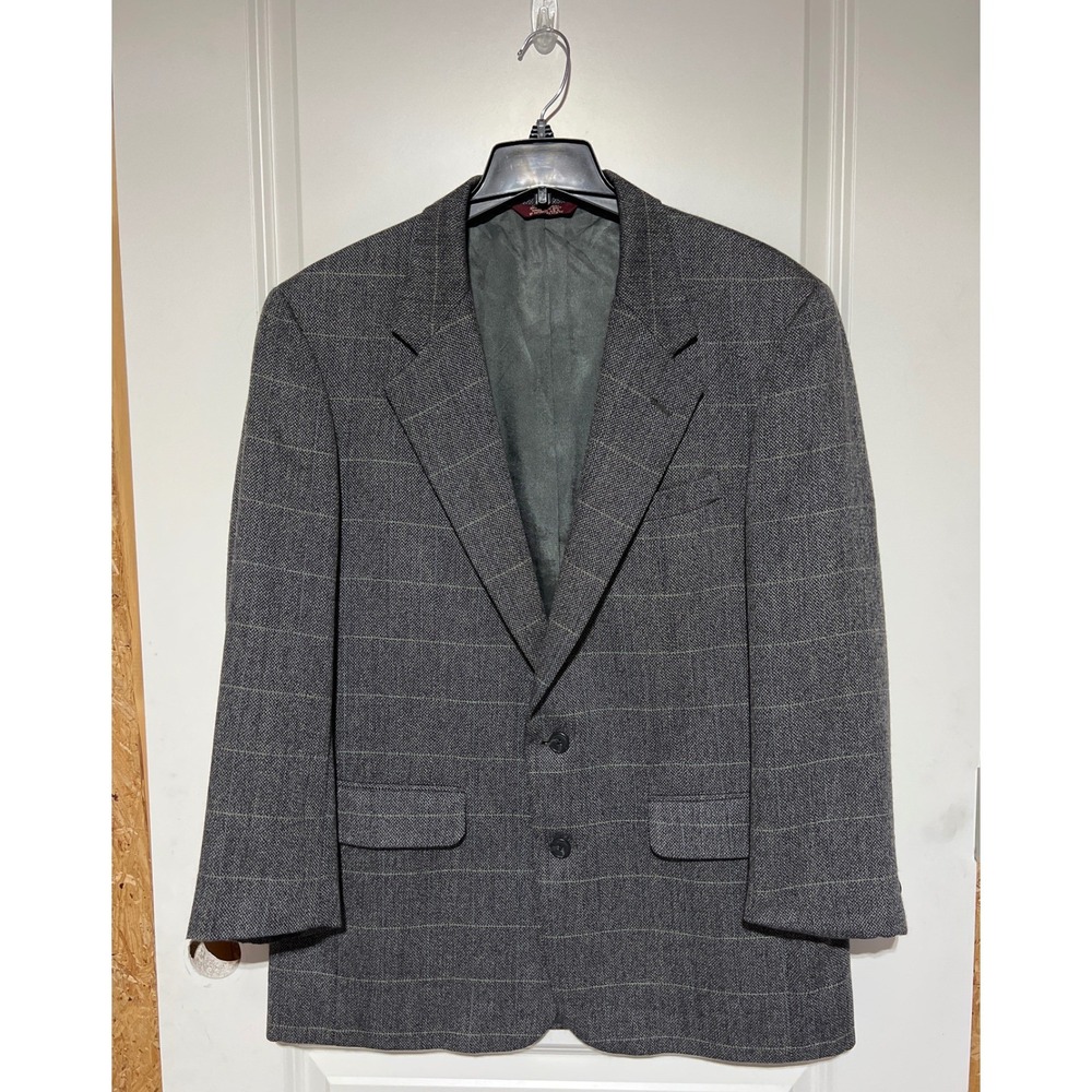 Corbin Dillard's Mens Grey Windowpane Plaid Blazer Sport Coat Made in USA 44R